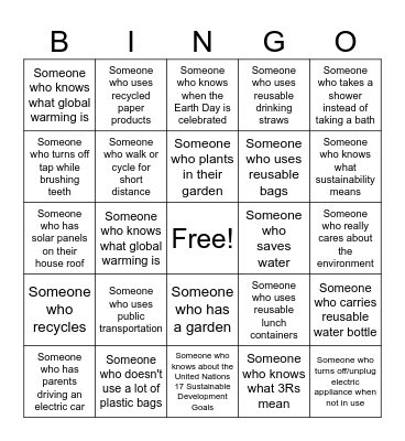EARTH CLUB HUMAN BINGO Card
