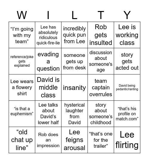 Would I Lie To You? Bingo Card