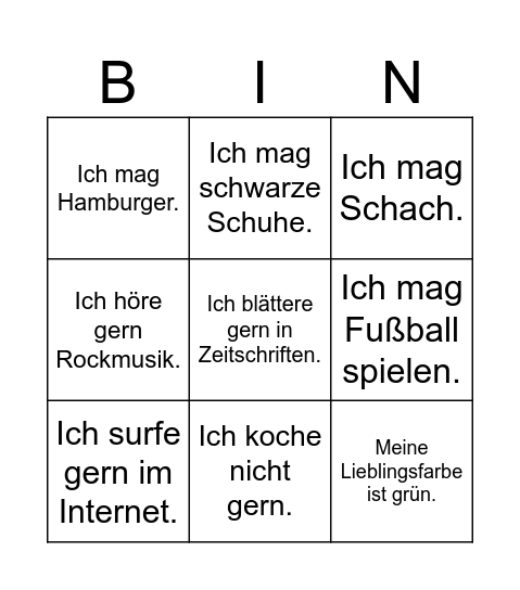 Was magst du? Bingo Card