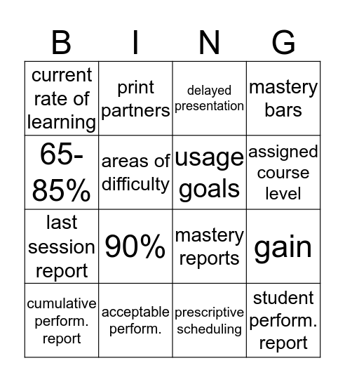 SuccessMaker Language Bingo Card