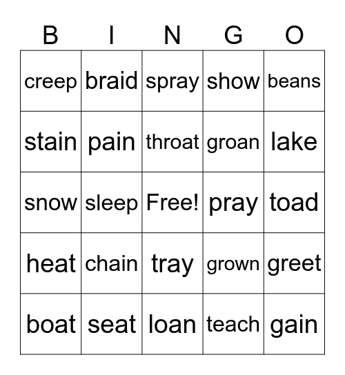 Vowel Teams Bingo Card