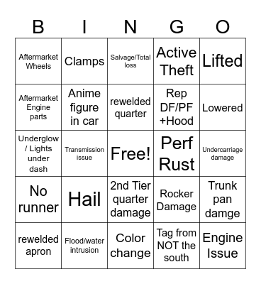 Conditions Bingo Card