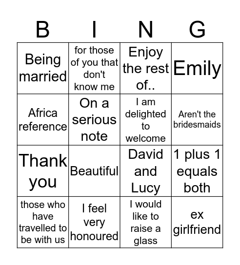 Emily and John Bingo Card
