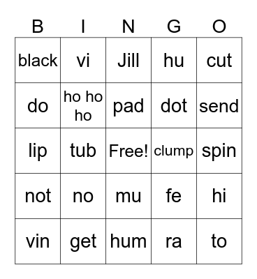 closed or open Syllables Bingo Card