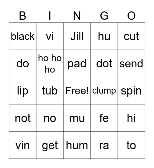 closed or open Syllables Bingo Card