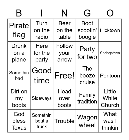 COUNTRY PARTY Bingo Card