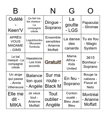BINGO MUSICAL Bingo Card