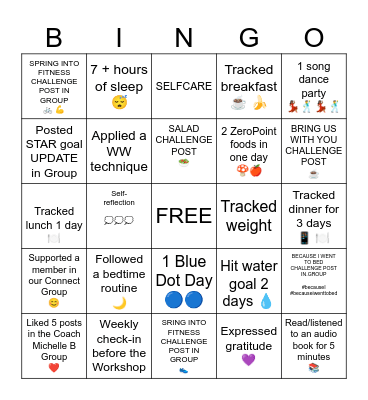 Coach Michelle B's BINGO Card