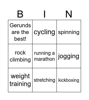Start Up 4 Unit 6 Lesson 1: FITNESS ACTIVITIES. Bingo Card