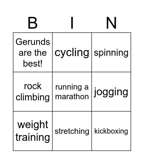 Start Up 4 Unit 6 Lesson 1: FITNESS ACTIVITIES. Bingo Card