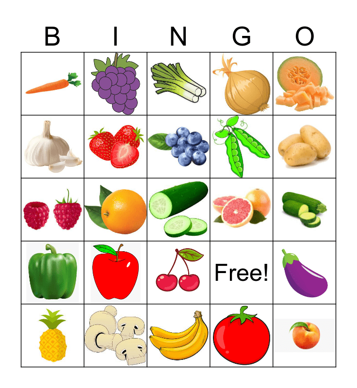 Fruits and vegetables Bingo Card