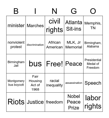 MLK BINGO Card