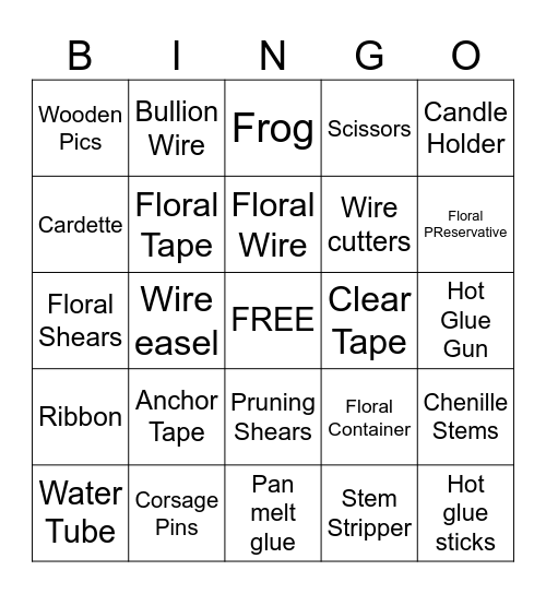 Floral Design Tools Bingo Card