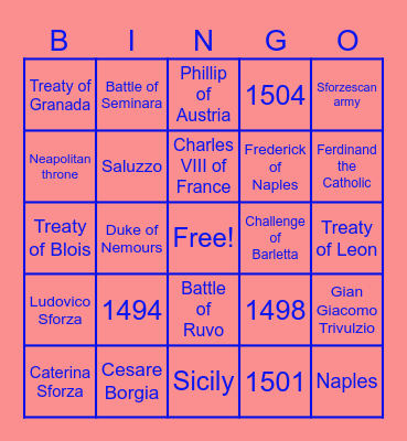 Italian Wars Bingo Card