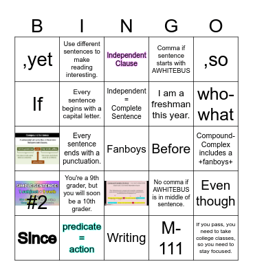 ENGLISH 1 Bingo Card
