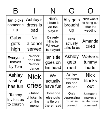 Nick & Ashley Wedding Bingo Card