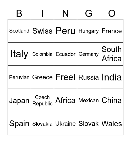 On the move Bingo Card