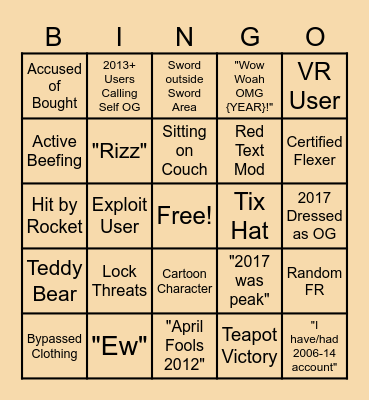 Flex Your Account Age Bingo Card