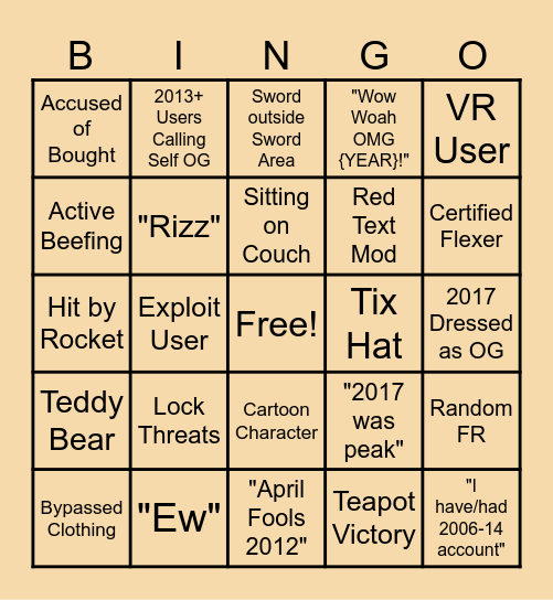 Flex Your Account Age Bingo Card