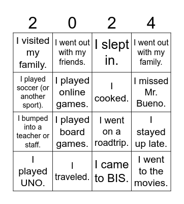 What I Did During the Break Bingo Card
