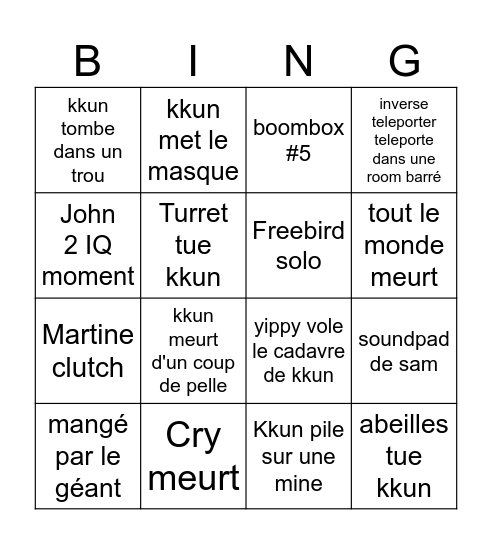 Lethal Company with the boys Bingo Card