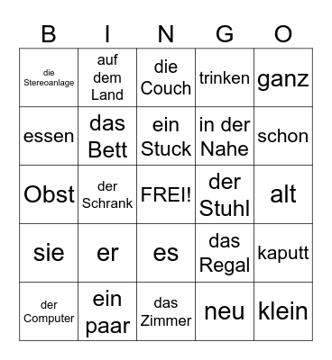 German, Chapter 3, Zweite Stufe Bingo Card