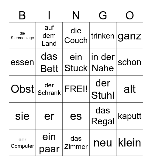 German, Chapter 3, Zweite Stufe Bingo Card