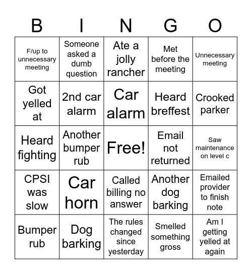 Work Bingo Card