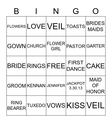 KEENAN AND JENNIFER'S LUCKY IN LOVE Bingo Card