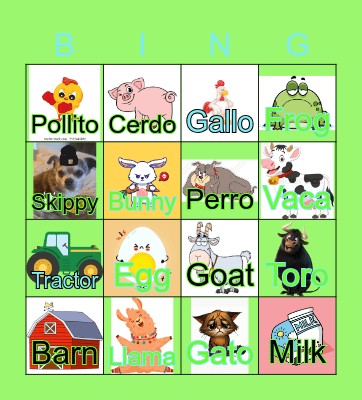 Los Animales de la Granja Bingo Card