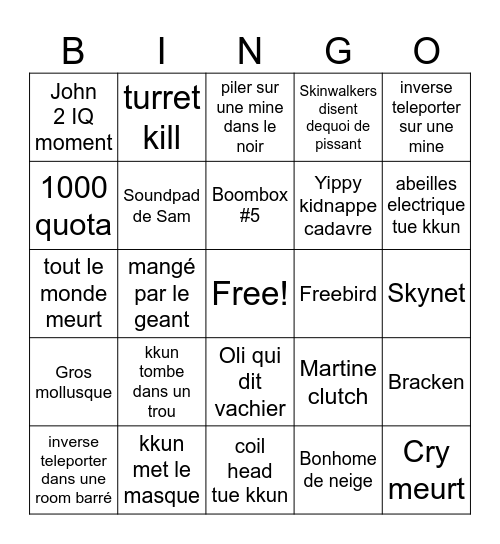 Lethal Company Bingo Card