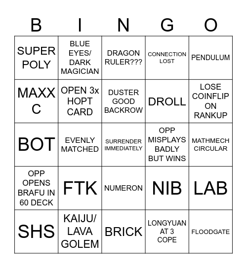 master duel my opp is so good Bingo Card