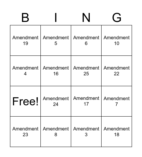 Amendments Bingo Card