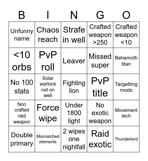 Untitled Bingo Card