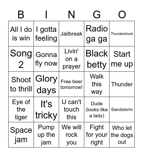 Stadium Songs Bingo Card
