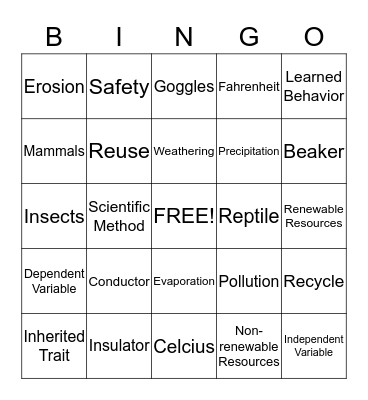 Science Terms Bingo Card