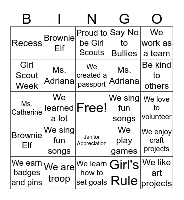 Girl Scout Bingo Card