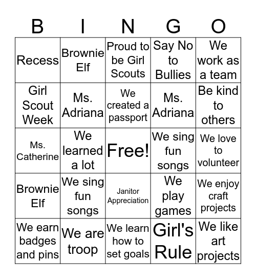 Girl Scout Bingo Card