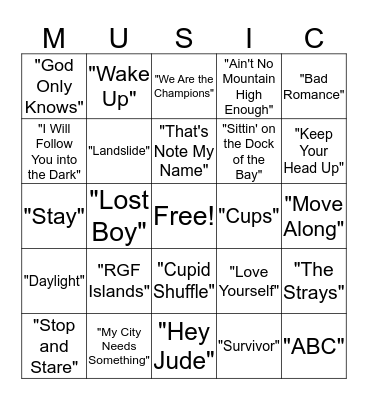 Musical Bingo Card