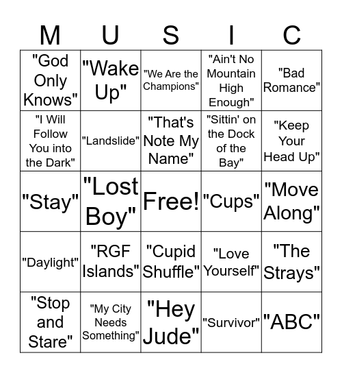 Musical Bingo Card