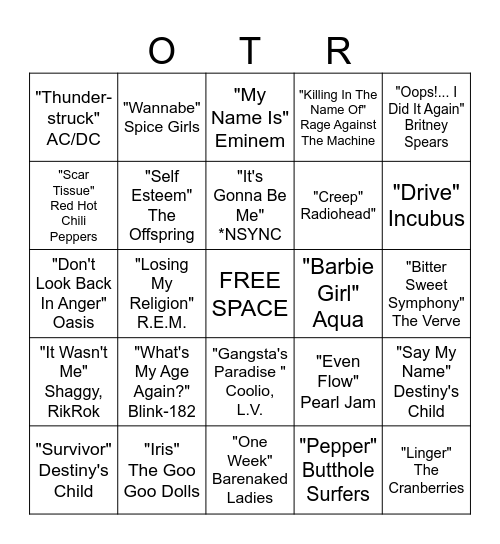 90's Boozy Bingo Card