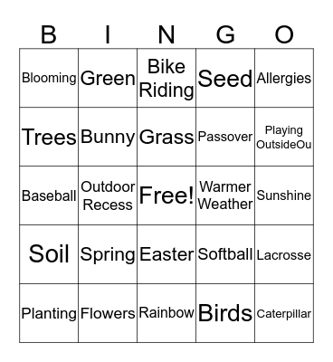 Spring Party Bingo Card