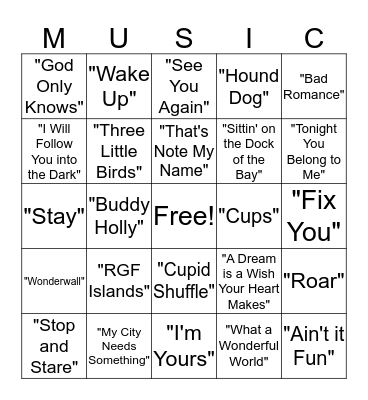 Musical Bingo Card