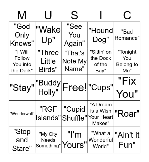 Musical Bingo Card
