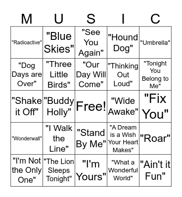 Musical Bingo Card