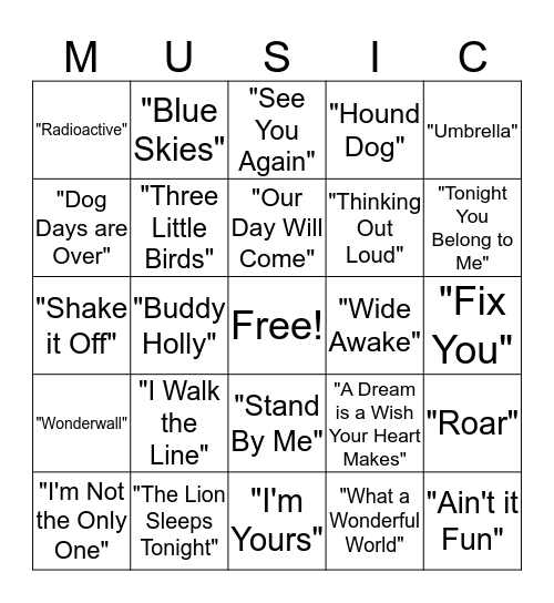 Musical Bingo Card