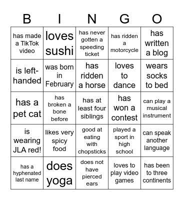 Find Someone Who Bingo Card