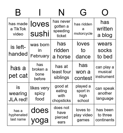 Find Someone Who Bingo Card