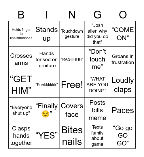 Maddie During Bills Games Bingo Card
