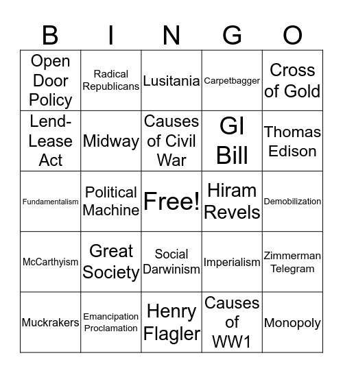 EOC Review 1 Bingo Card